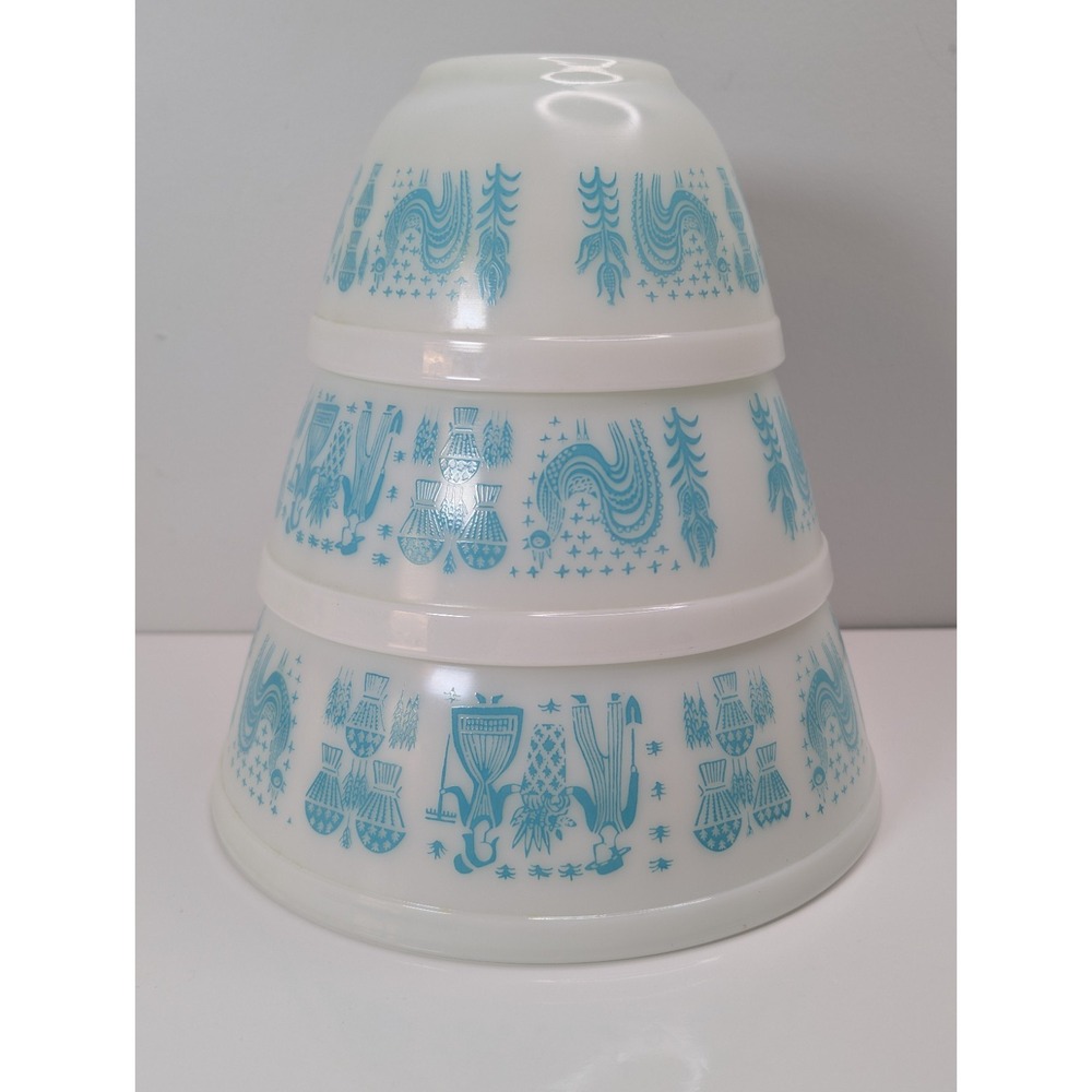Pyrex Amish Butterprint Turquoise Nesting Mixing Bowls Set of 3 401 402 403 VGC